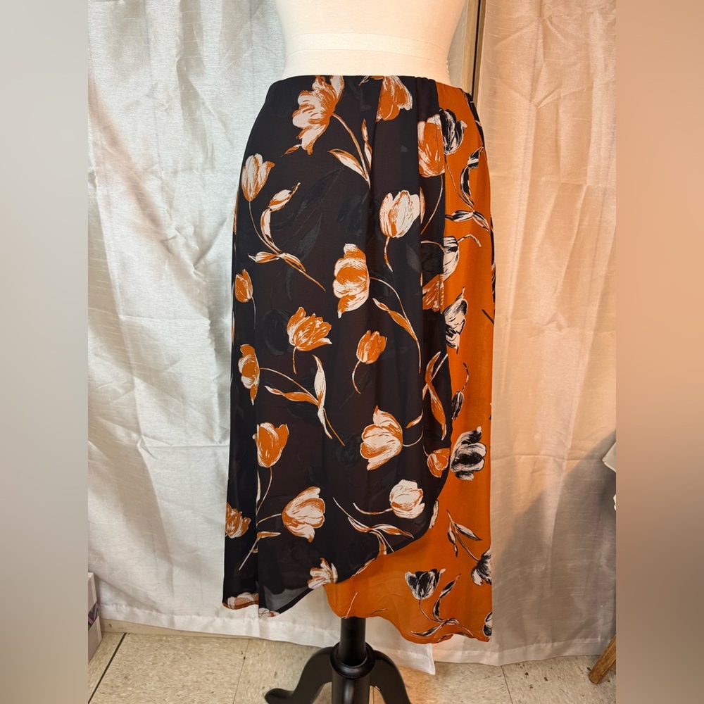 Sienna Sky Black and Orange Floral Midi Skirt - Picture 7 of 11